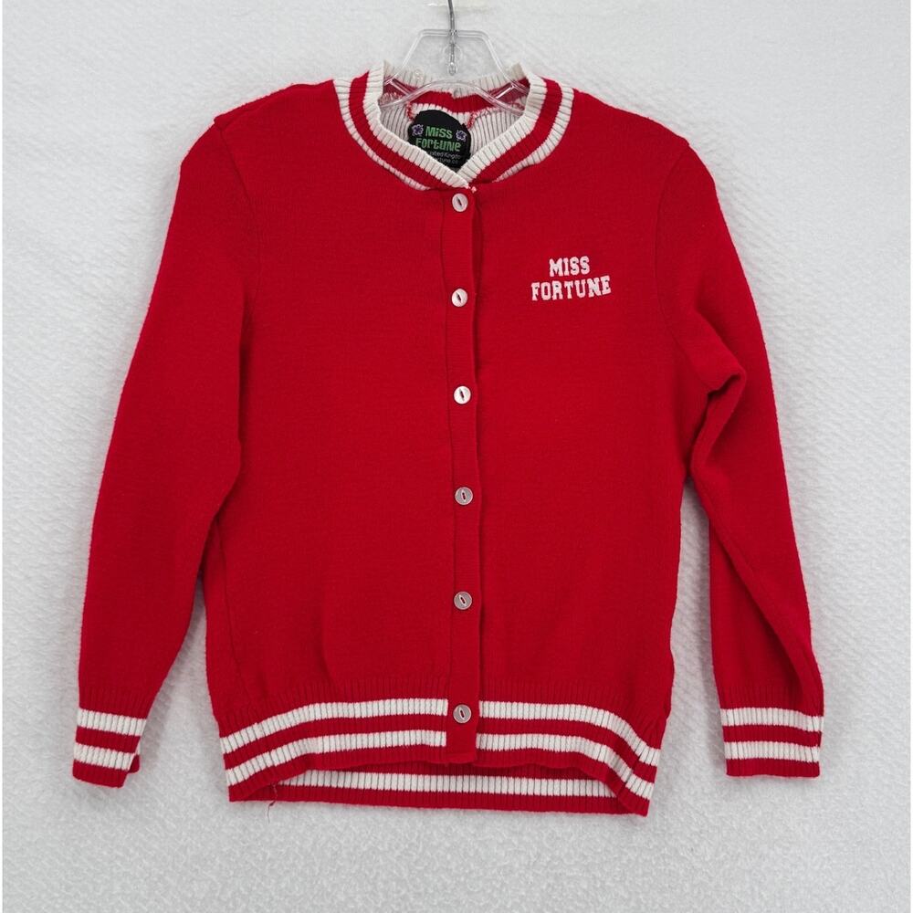 Miss Fortune Womens Red Logo "13" Long Sleeve Varsity Cardigan Sweater Sz XL